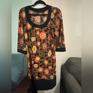 Blu Sage Multicolor Geometric Top with Black Accents